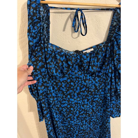 Topshop Midnight Blue Floral Milkmaid Style Boho Dress - Picture 7 of 13